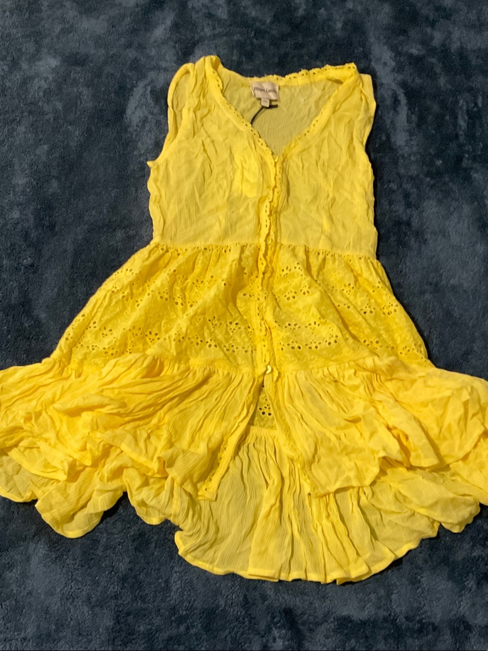 Bright Yellow Eyelet Tiered Mini Dress